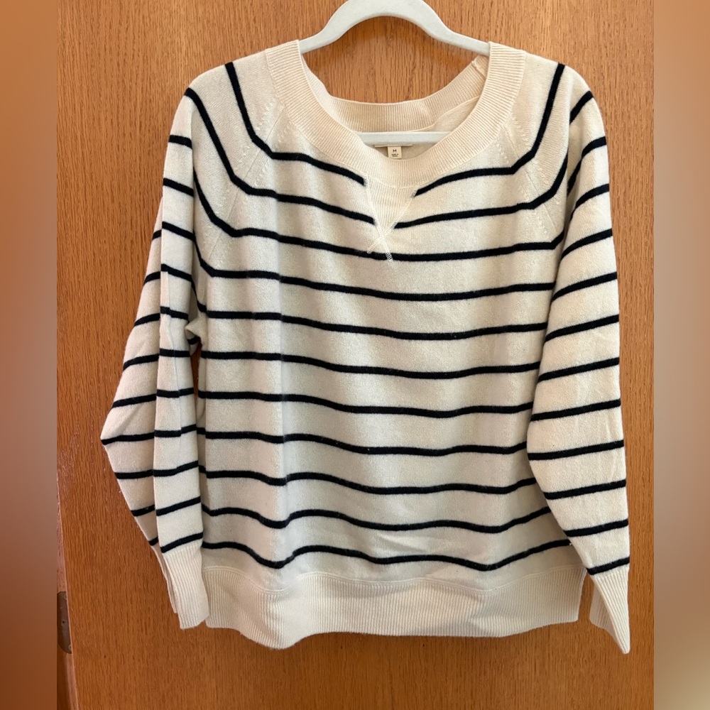 Jcrew Cashmere Striped Navy and White Sweater